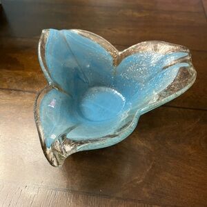 Murano Italian blue glass flower bowl.